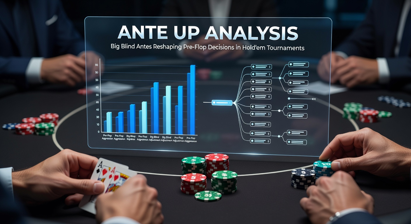 Grafiek van pre-flop ranges met big blind antes in een Hold'em toernooi, toon verschuivingen in openingen en defends