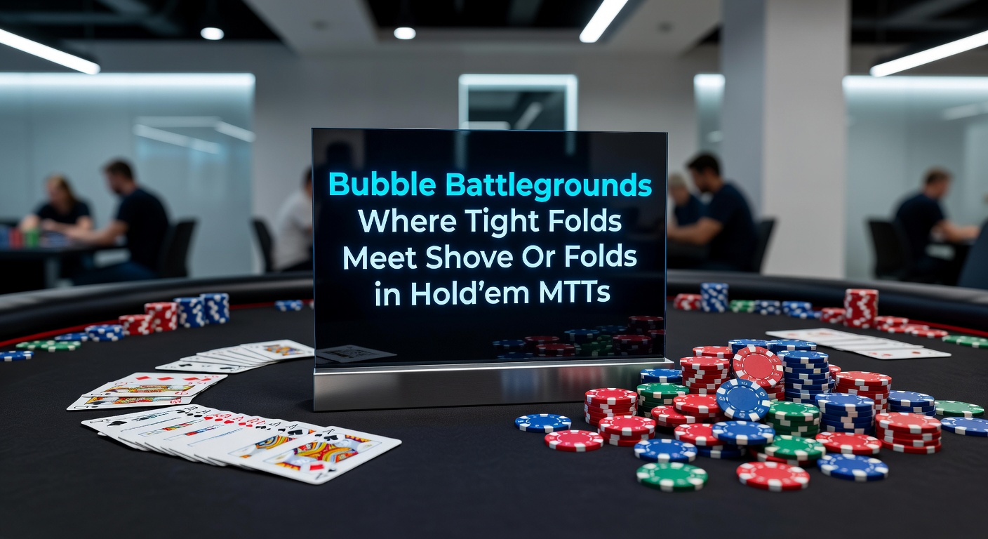 Grafiek van shove/fold ranges tijdens de bubble, met ICM-curves en stack visualisaties in een Hold'em MTT-context