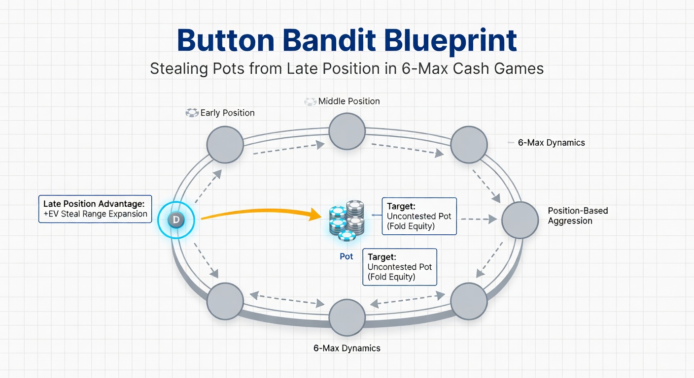 Grafiek met button steal-frequenties en winrates in 6-max cash games, gebaseerd op solver-data