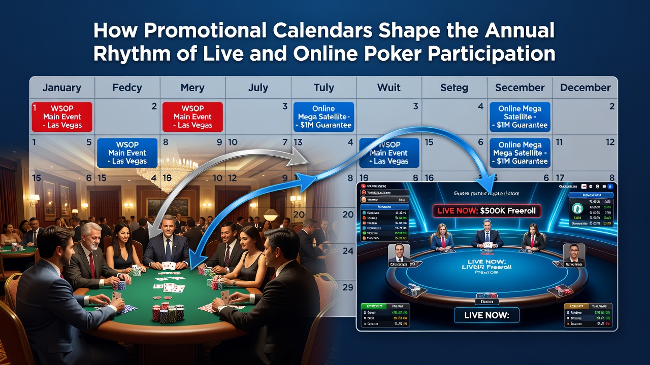 Promotionele kalenders die poker evenementen en bonussen door het jaar heen tonen