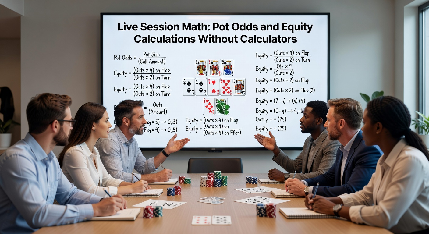 Een pokerspeler aan tafel berekent potodds mentaal tijdens een live sessie in een casino