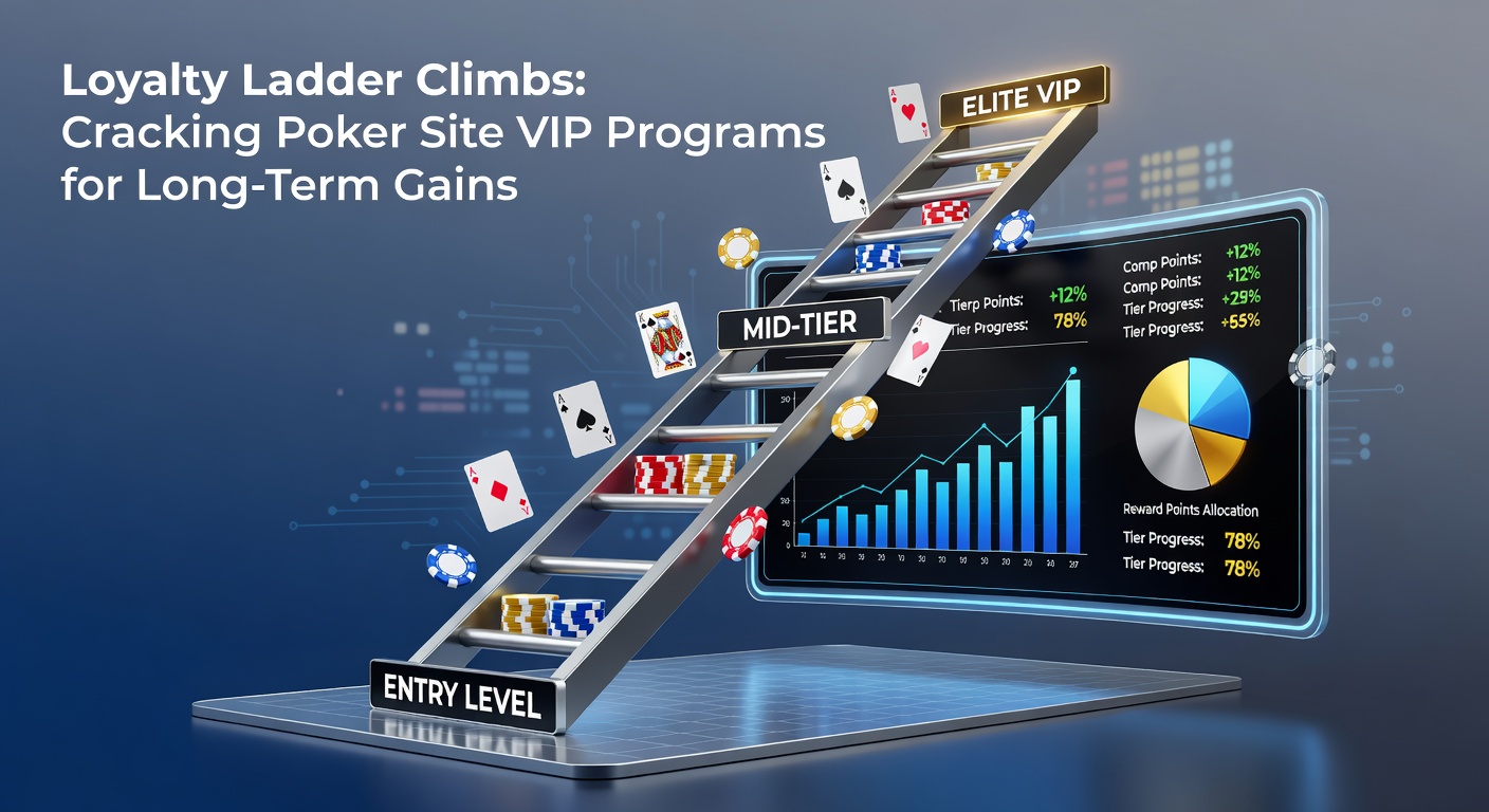 Speler aan een laptop met VIP-badge op scherm, symboliserend succesvolle ladderbeklimming en bijbehorende beloningen