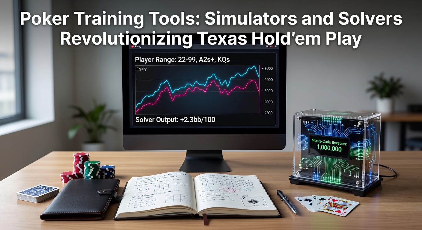 Schermafbeelding van een geavanceerde poker solver die complexe Texas Hold'em scenario's analyseert met grafieken en berekeningen