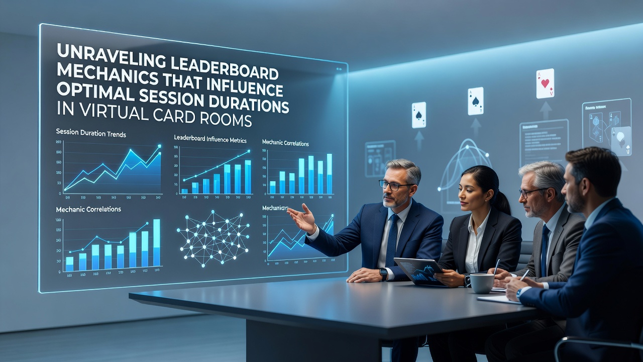 Virtuele pokerroom met leaderboard scherm en actieve spelers tijdens een sessie