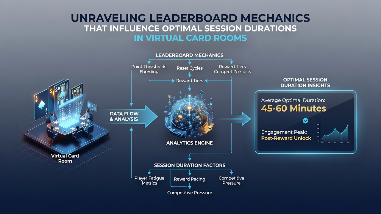Analyse dashboard met grafieken van sessieduren en leaderboard posities in een online poker omgeving